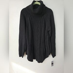 Charter Club Sweater Womens 0X Black Cable Knit Turtleneck Flaw Hole